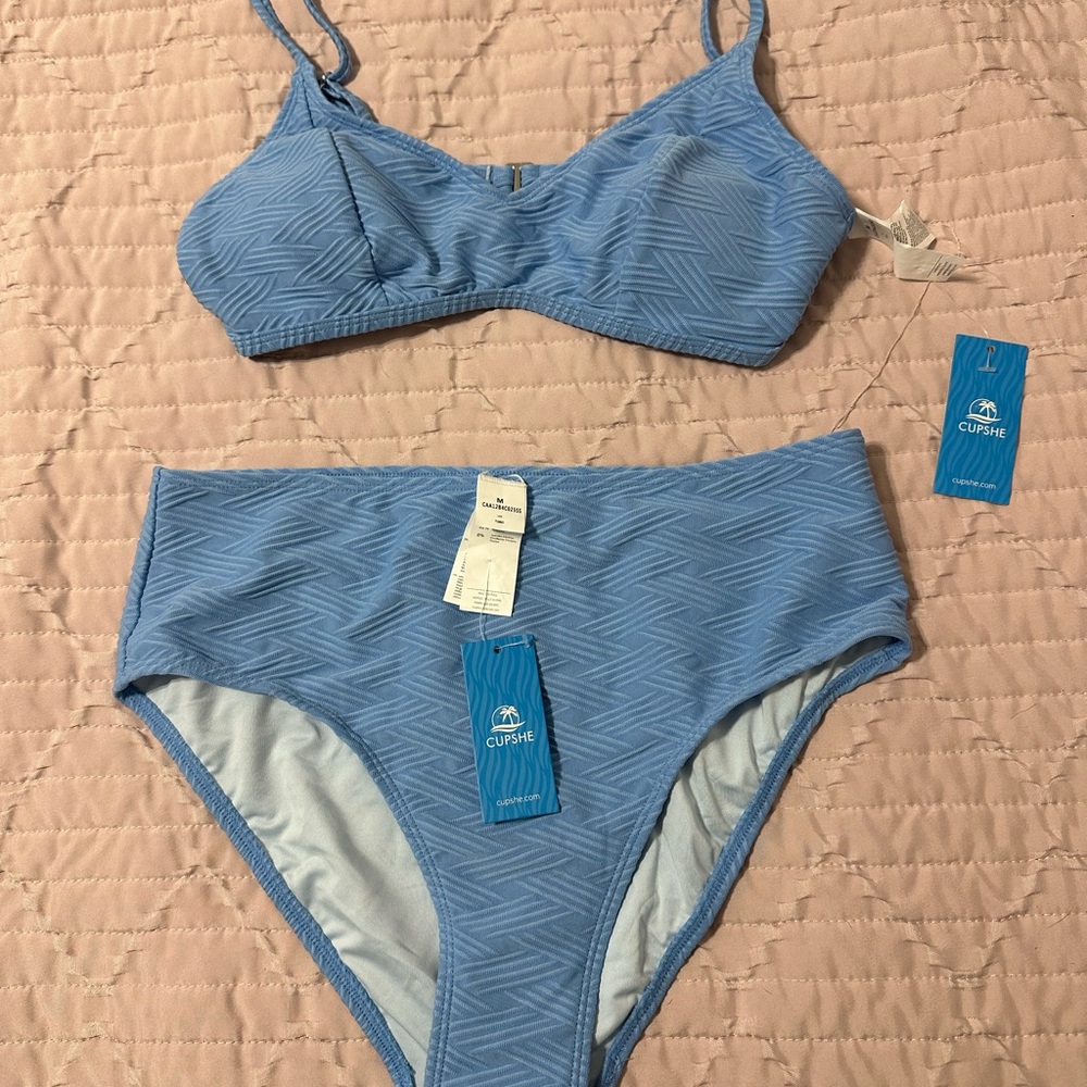 Cupshe Textured Blue Bikini Set